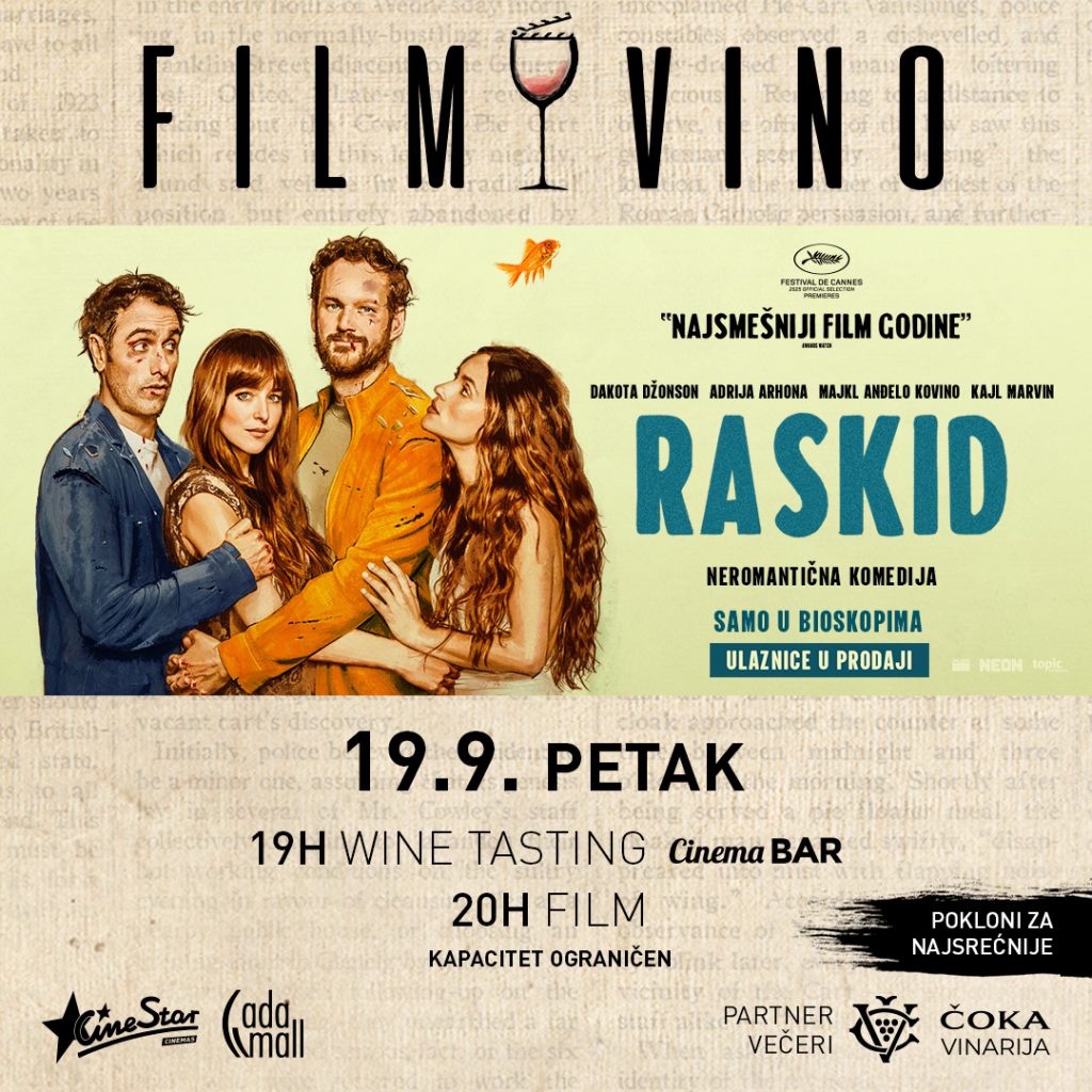 Nov bioskopski koncept &bdquo;Film & Vino&rdquo; stiže u Beograd 19. septembra, i to uz film &bdquo;Raskid&rdquo;
