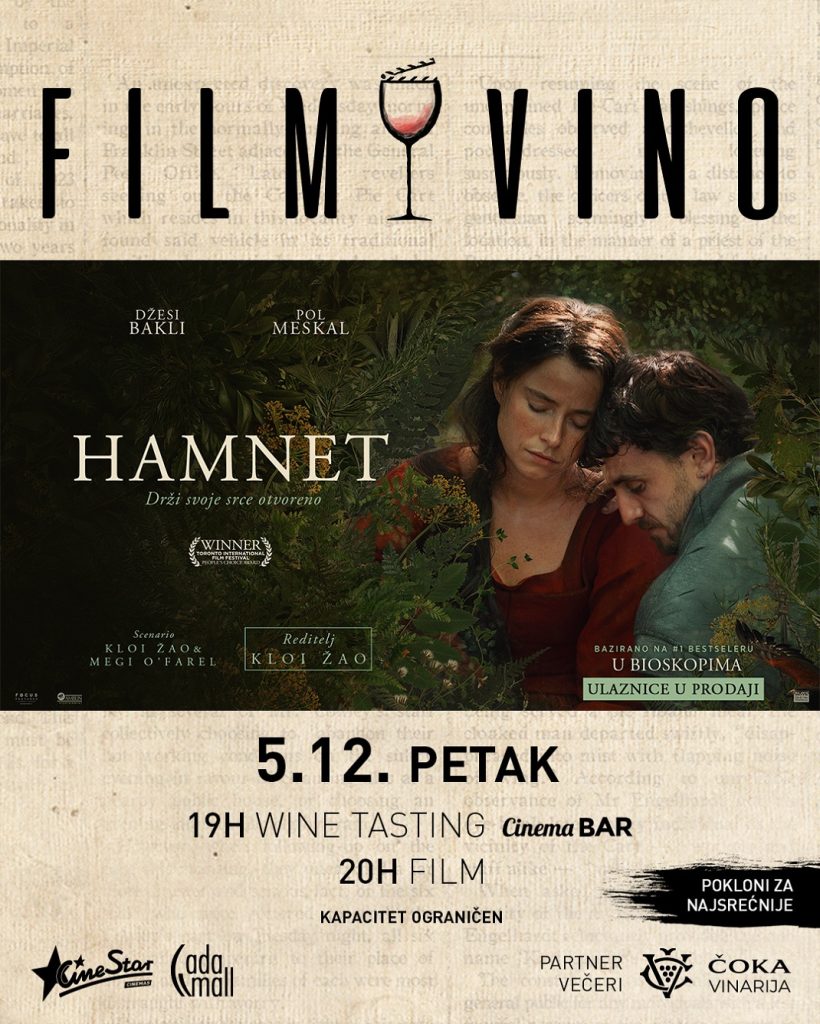 Najnoviji &bdquo;Film & Vino&rdquo; u beogradskom CineStar-u 5. decembra &ndash; uz nagađivanu melodramu &bdquo;Hamnet&rdquo;