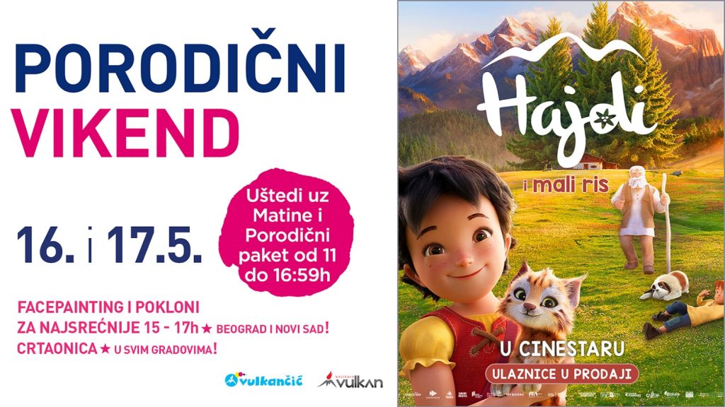 Animirani film &bdquo;Hajdi i mali ris&rdquo; za &bdquo;Porodični bioskopski vikend&ldquo;, 16. i 17. maja