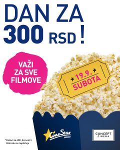 Bioskop za 300 dinara u subotu 19.09.2026. u Concept Cinema i CineStaru